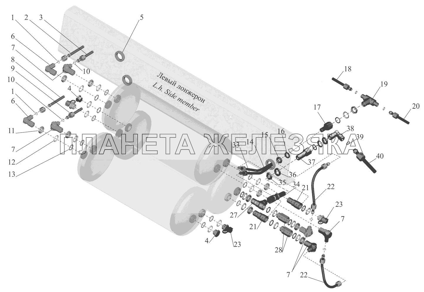 Присоединительная арматура к ресиверам 4370-3513004 МАЗ-437041 (Зубренок)