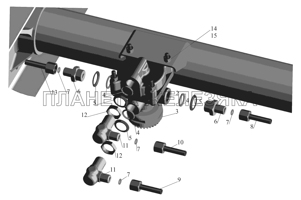 Крепление клапана ускорительного 4370-3518004 и присоединительной арматуры МАЗ-437041 (Зубренок)