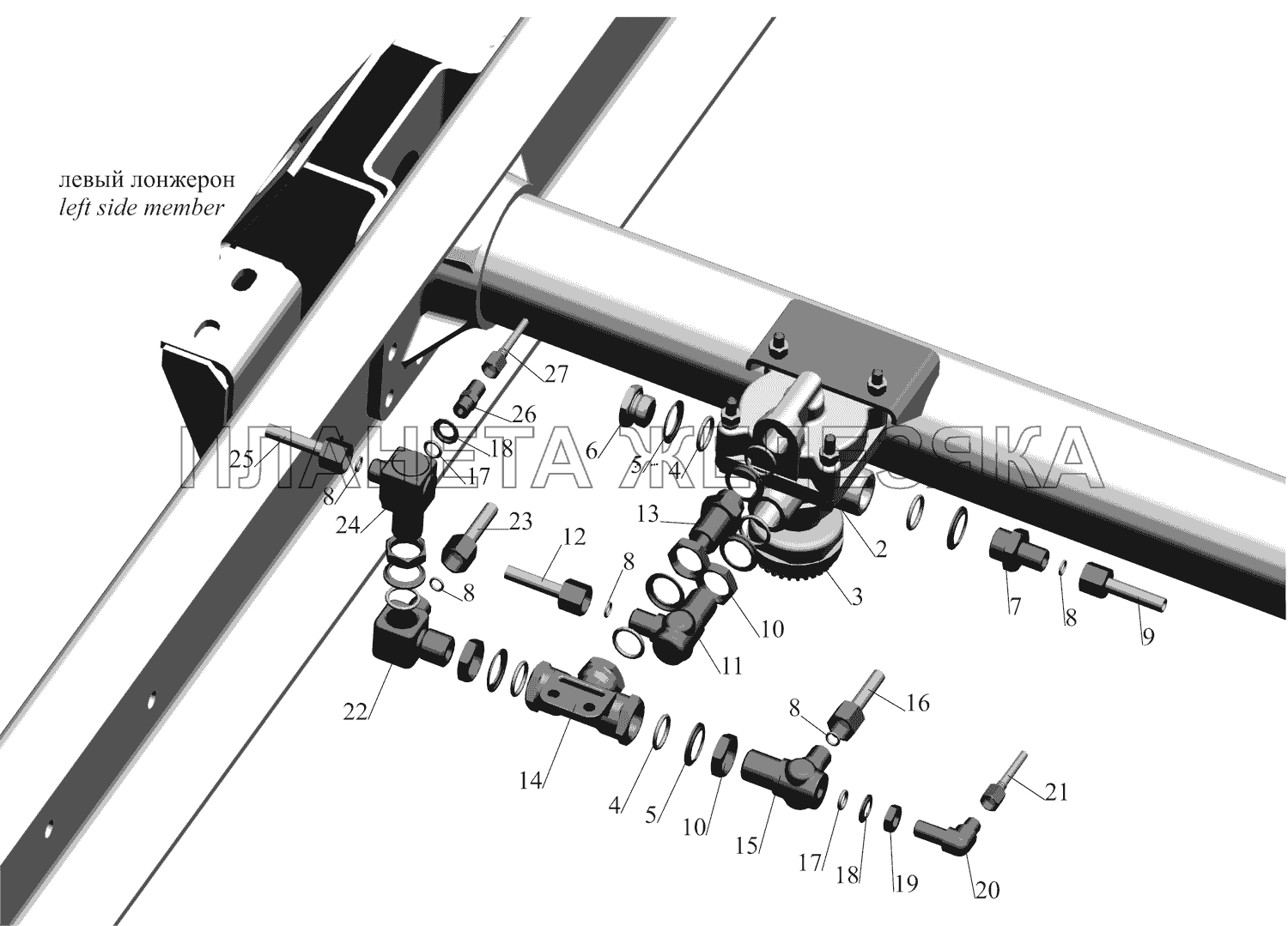 Установка ускорительного клапана стояночной системы МАЗ-437130 (Зубренок)