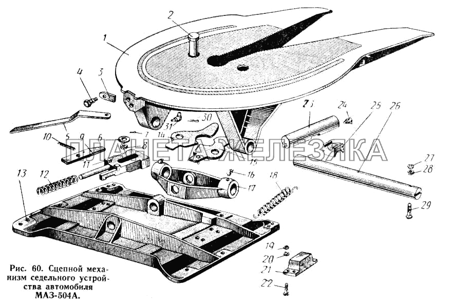 Сцепной механизм седельного устройства автомобиля МАЗ-504А МАЗ-500А