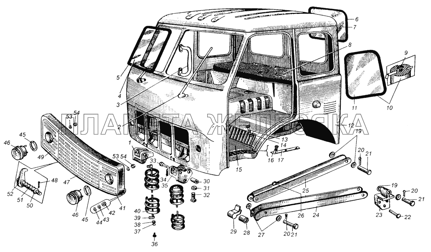 Каркас кабины и его крепление МАЗ-504В