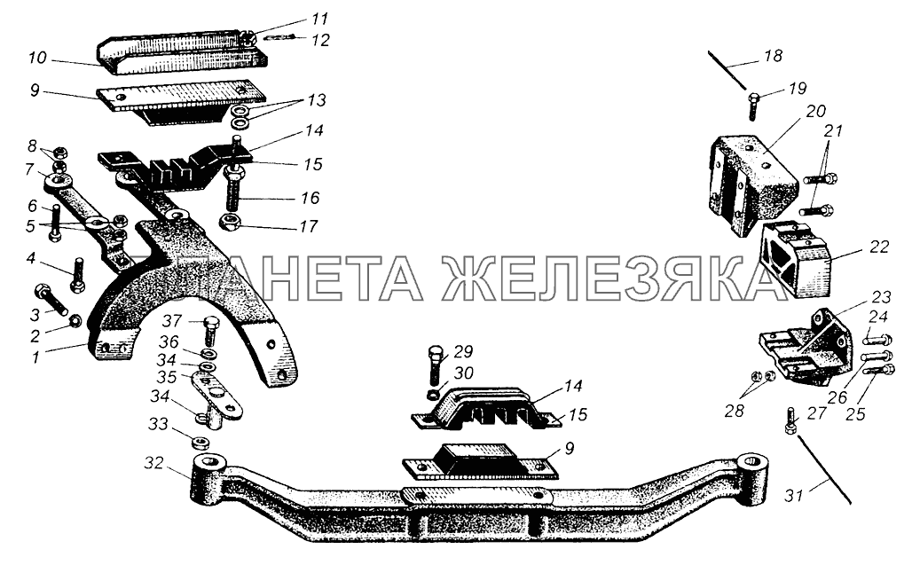 Крепление силового агрегата МАЗ-504В