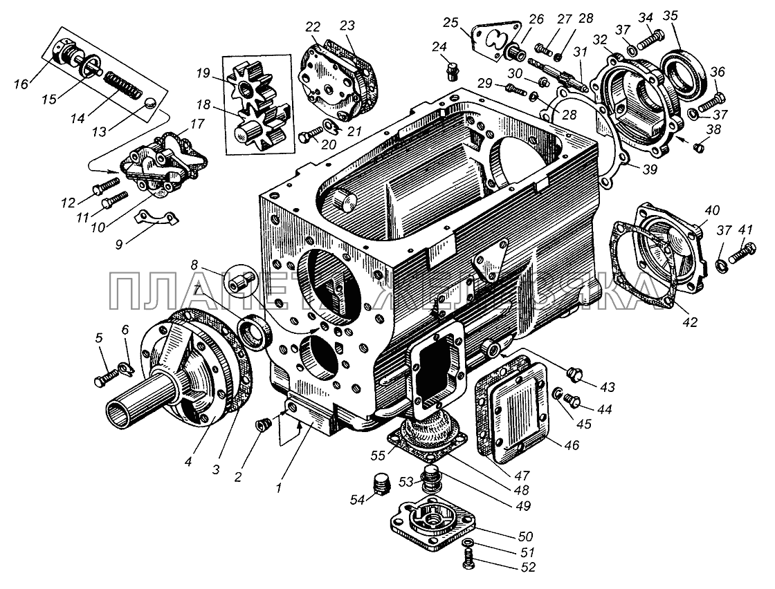 Картер и насос масляный коробки передач МАЗ-504В