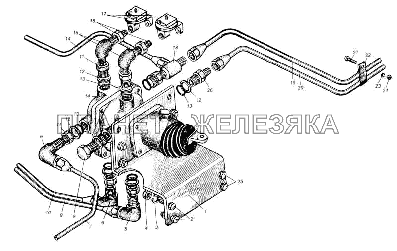 Трубопроводы к тормозным кранам автомобиля МАЗ-5549 МАЗ-5335