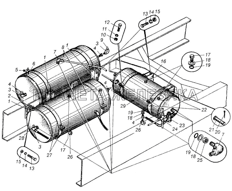 Крепление воздушных баллонов автомобиля МАЗ-5335 МАЗ-5335