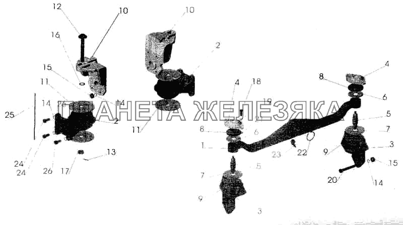 Крепление двигателя на автомобилях: МАЗ-533608, МАЗ-630308, МАЗ-630305 с двигателем ЯМЗ-7511 МАЗ-5336