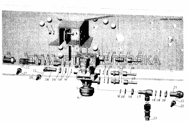 Установка клапана прицепа и присоединительной арматуры на автомобили на МАЗ-533603, МАЗ-533602 МАЗ-5336