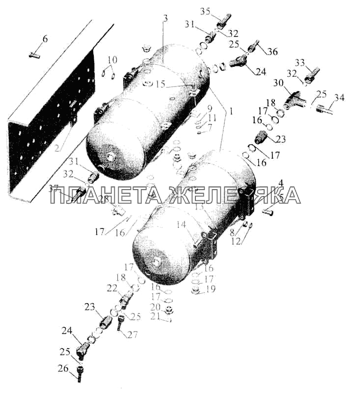 Установка ресиверов и присоединительной арматуры МАЗ-630305, МАЗ-630303 МАЗ-5336