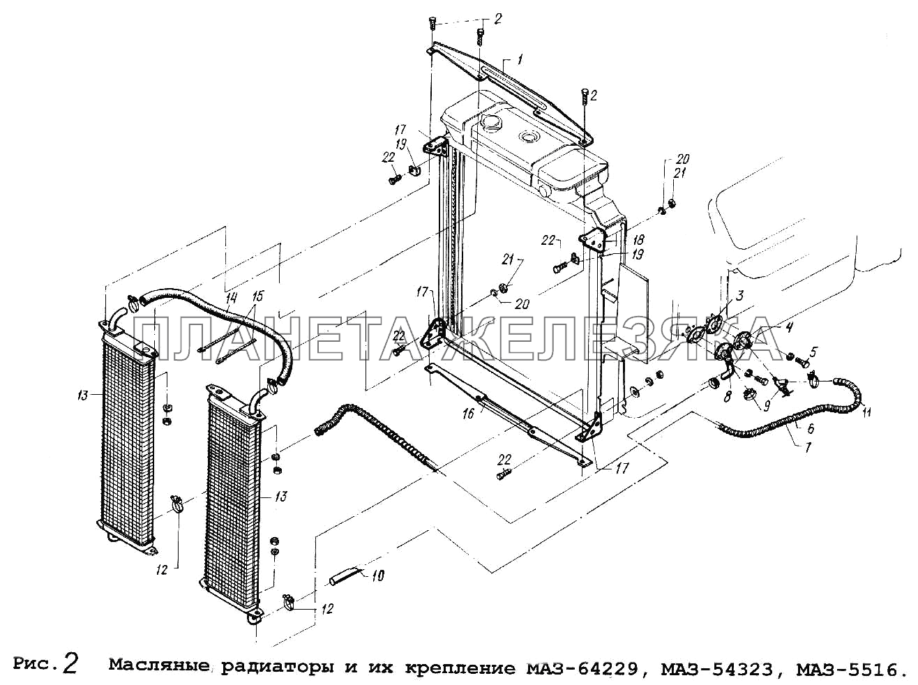 Масляные радиаторы и их крепление МАЗ-64229, МАЗ-54323,МАЗ-5516 МАЗ-64229