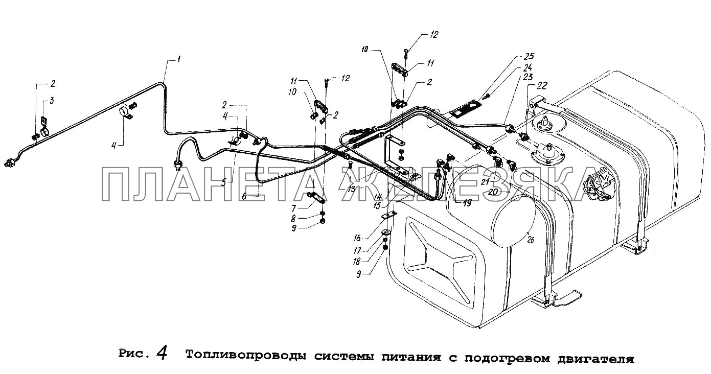 Топливопроводы системы питания с подогревом двигателя МАЗ-64229