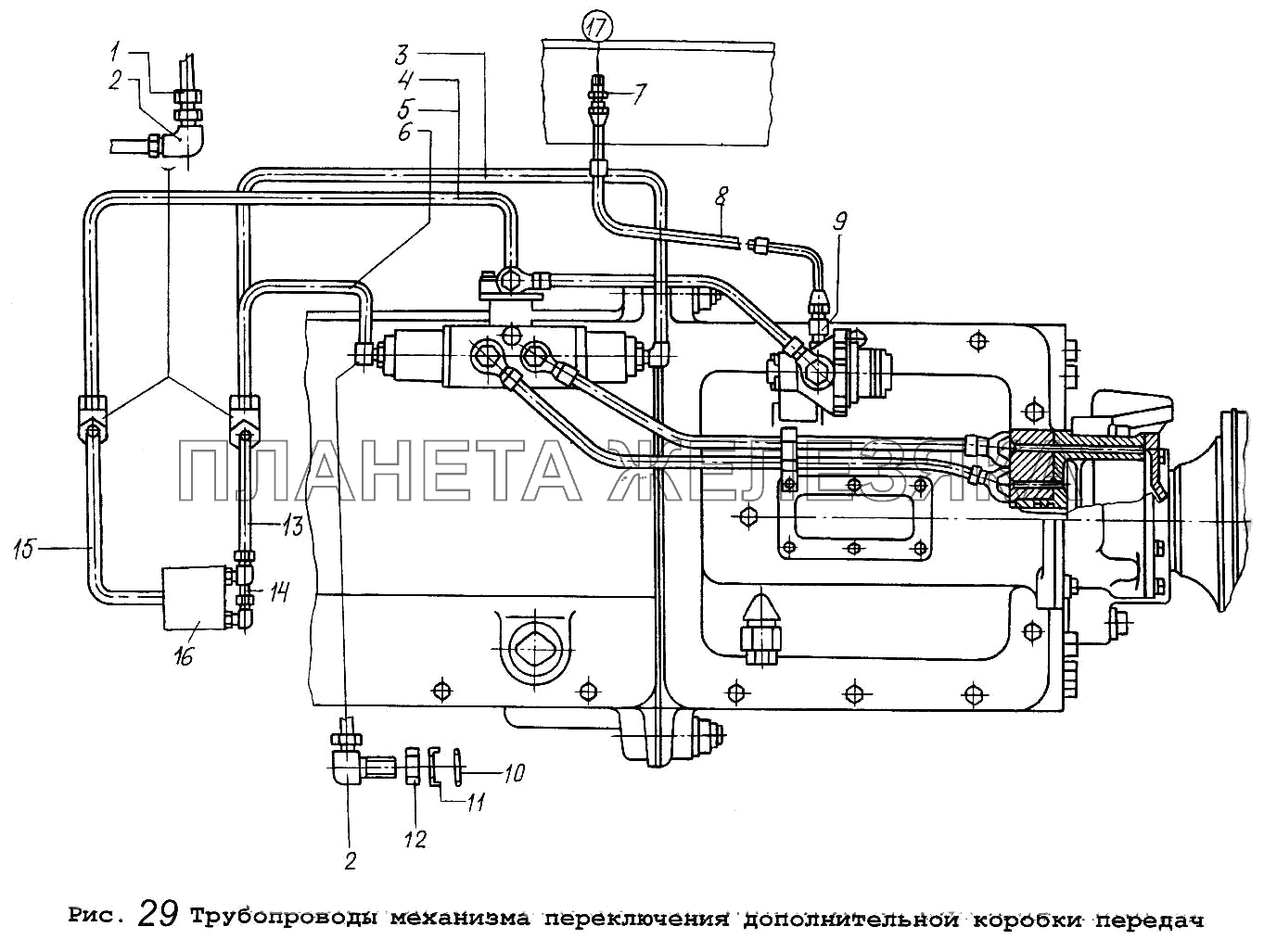 Трубопроводы механизма переключения дополнительной коробки передач МАЗ-5516