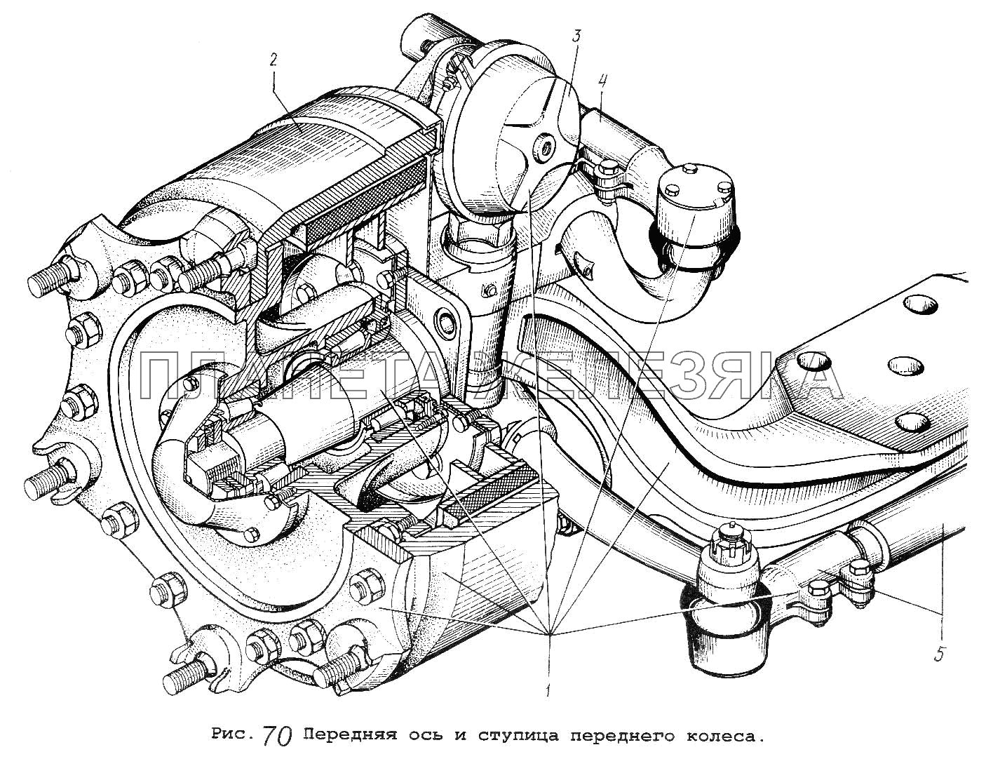 Передняя ось и ступица переднего колеса МАЗ-53371