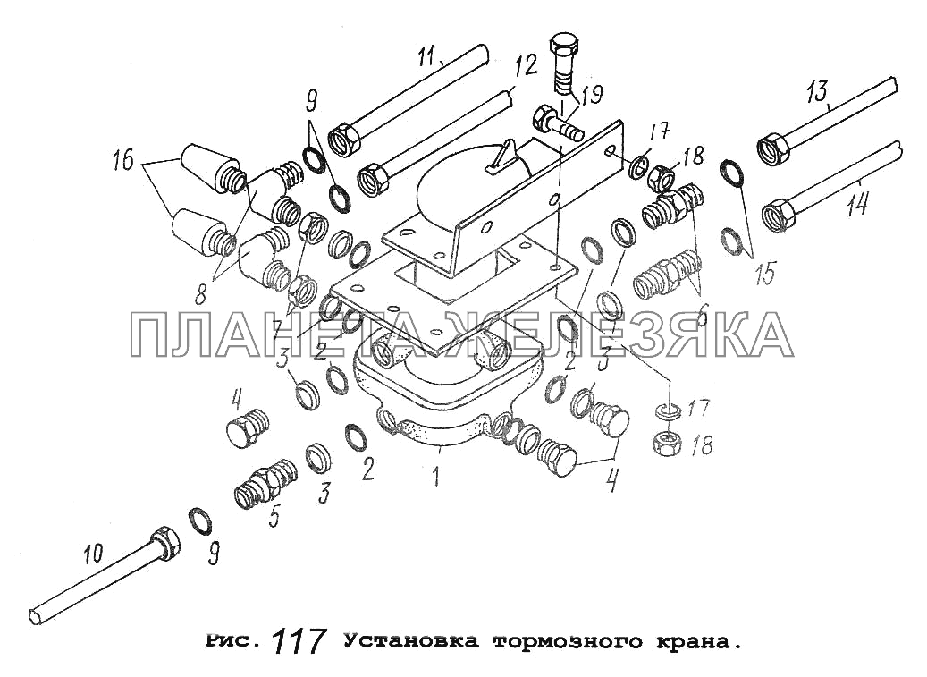 Установка тормозного крана МАЗ-53371