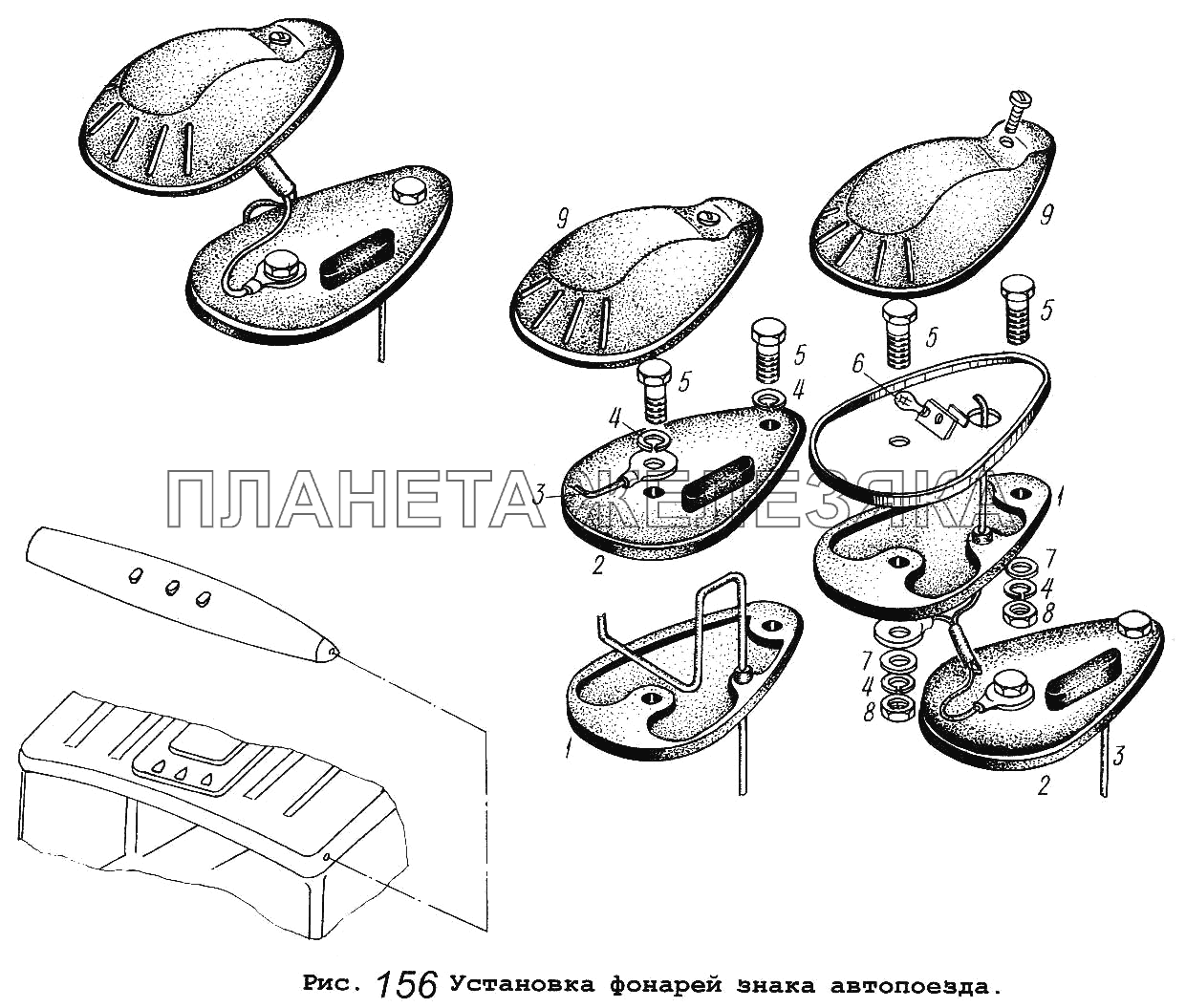 Установка фонарей знака автопоезда МАЗ-64229