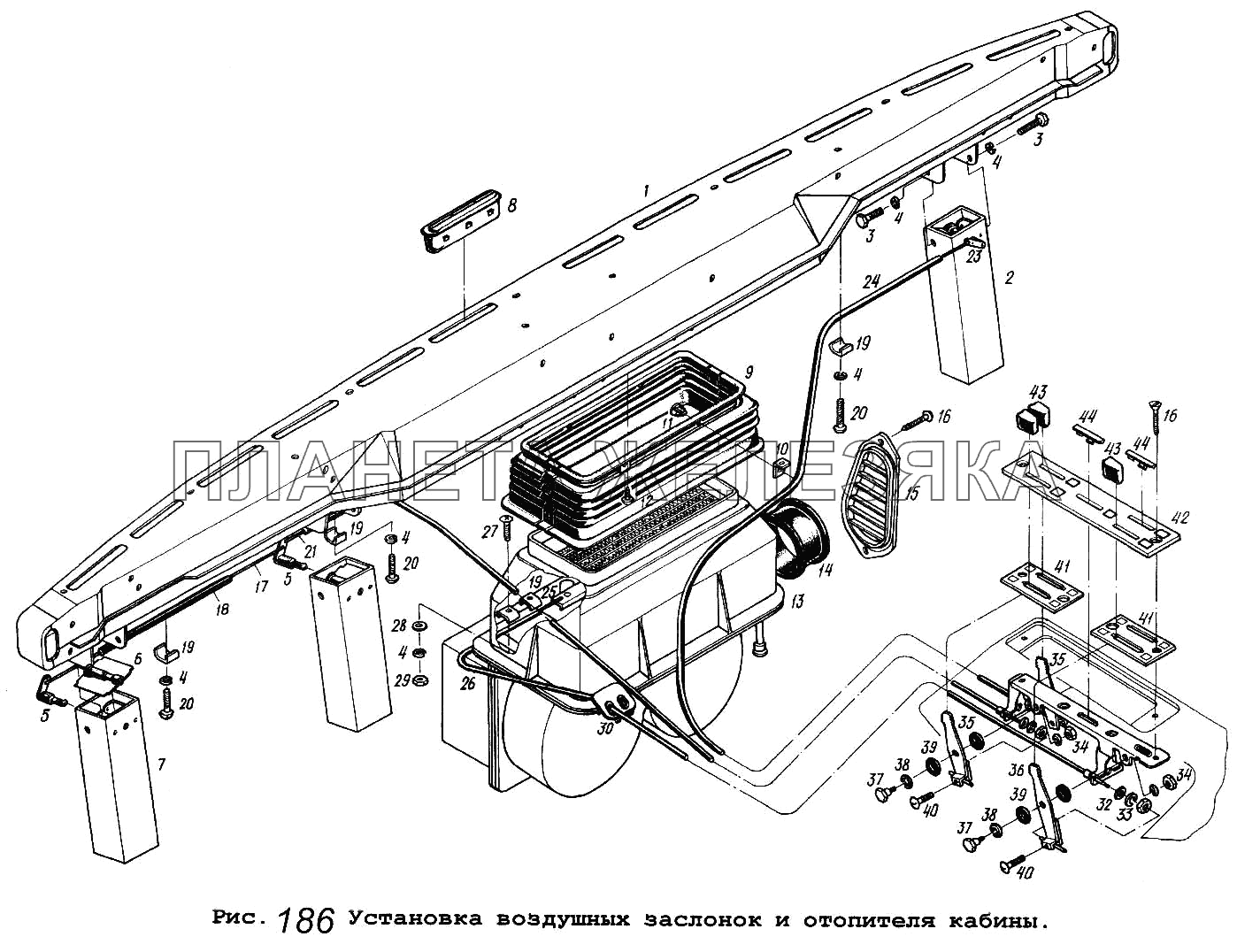 Установка воздушных заслонок и отопителя кабины МАЗ-64229