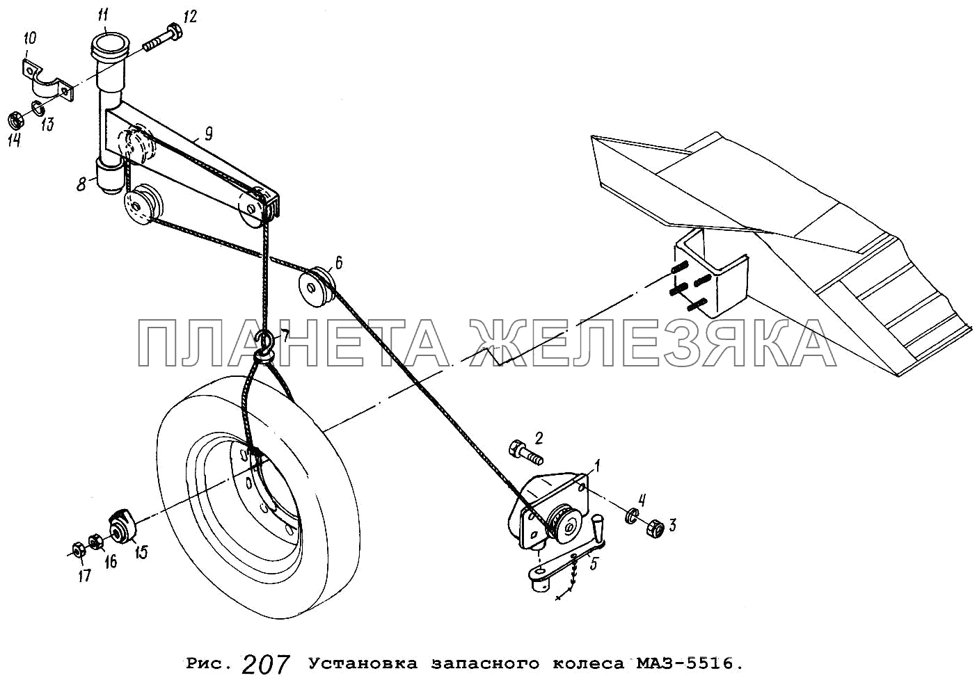 Установка запасного колеса МАЗ-5516 Общий (см. мод-ции)