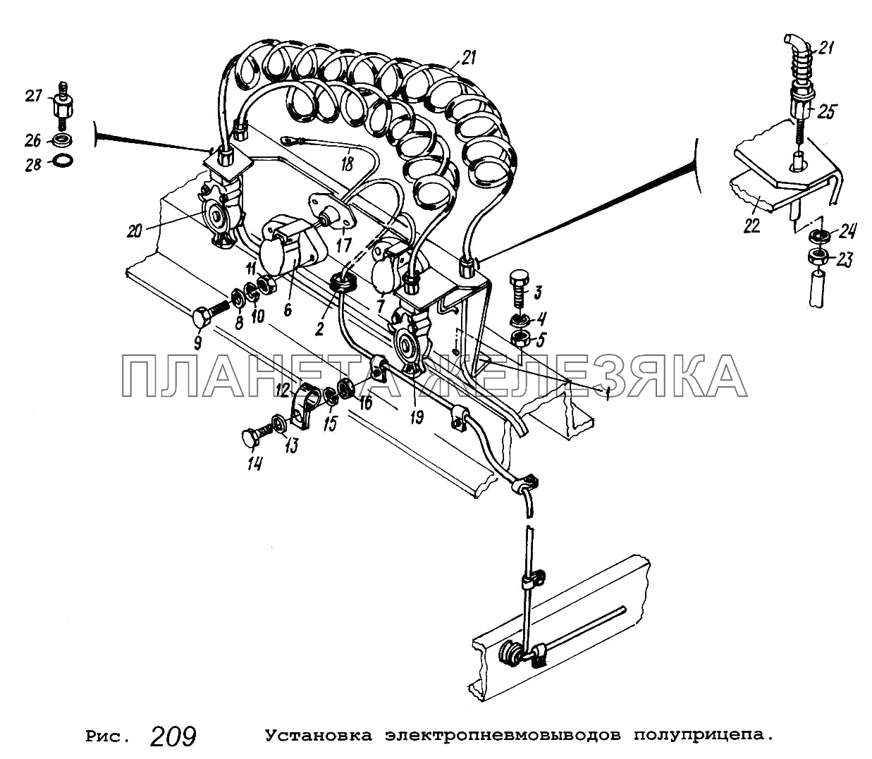Установка электропневмовыводов полуприцепа МАЗ-5516