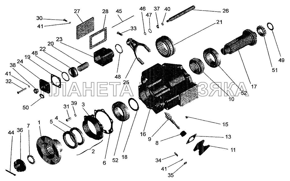 Центральный редуктор отбора мощности. Вал задний МАЗ-5337 (2005)