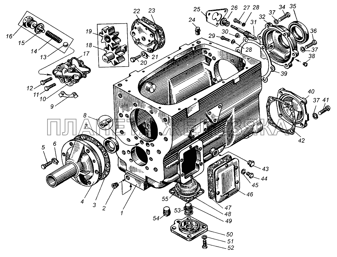 Картер и насос масляный коробки передач МАЗ-5429