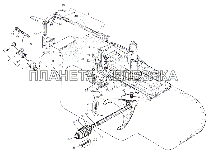 Рычаги, тяга и вилка отключения трансмиссии МАЗ-543 (7310)