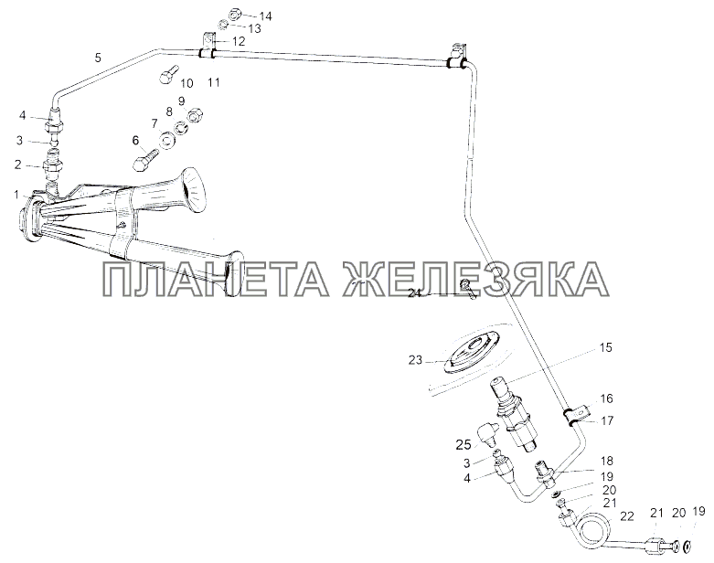 Установка пневматического сигнала МАЗ-543 (7310)