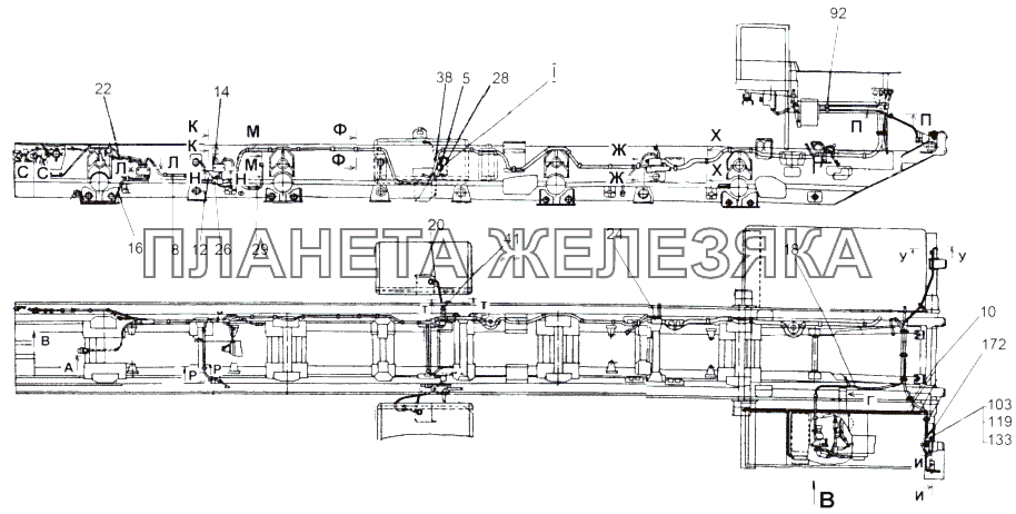 Монтаж проводов по шасси МАЗ-543 (7310)