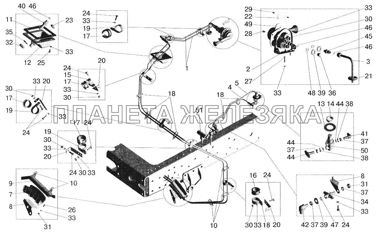 Привод стояночного тормоза и ВТС МАЗ-555102, 551605, 551603 МАЗ-5432