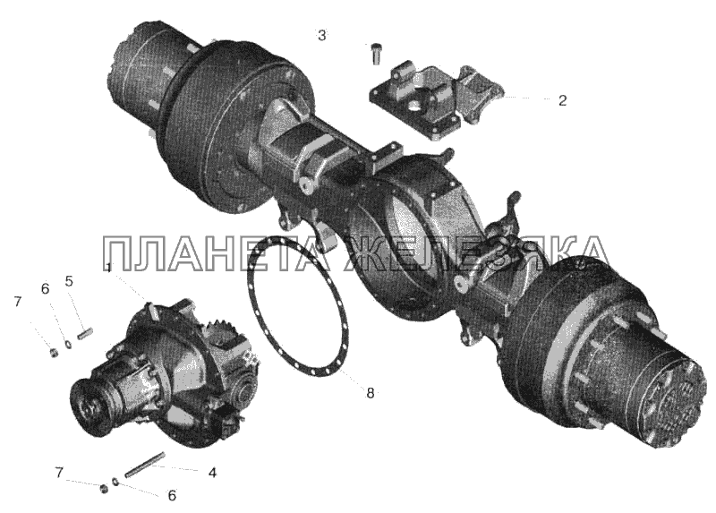 Мост задний. Установка редуктора и элементов подвески МАЗ-543202