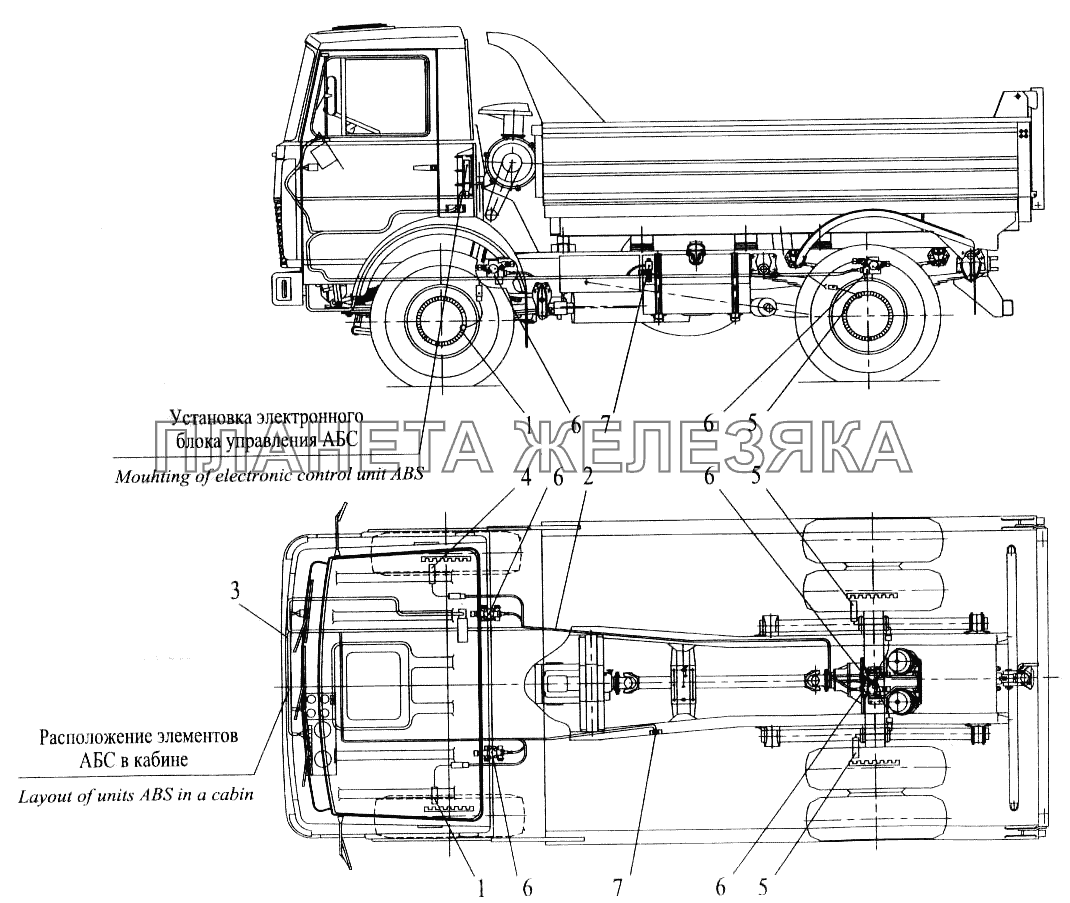 Установка элементов электрооборудования АБС на автомобиле МАЗ-555102 (с малой кабиной) МАЗ-543202