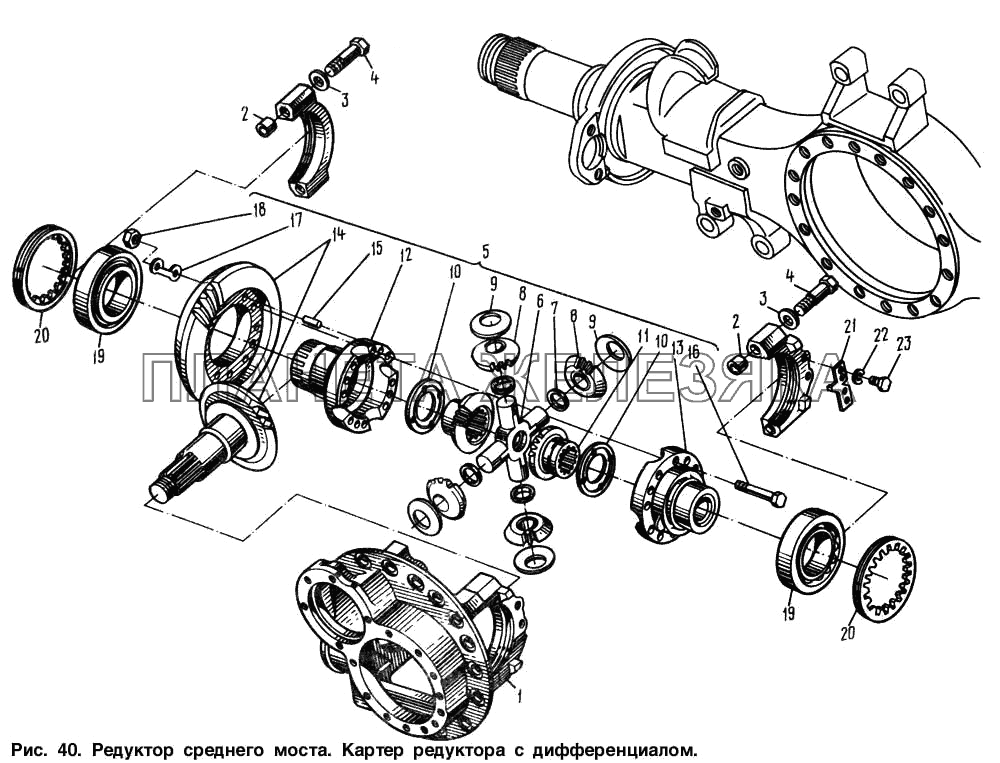 Редуктор среднего моста. Картер редуктора с дифференциалом МАЗ-54321