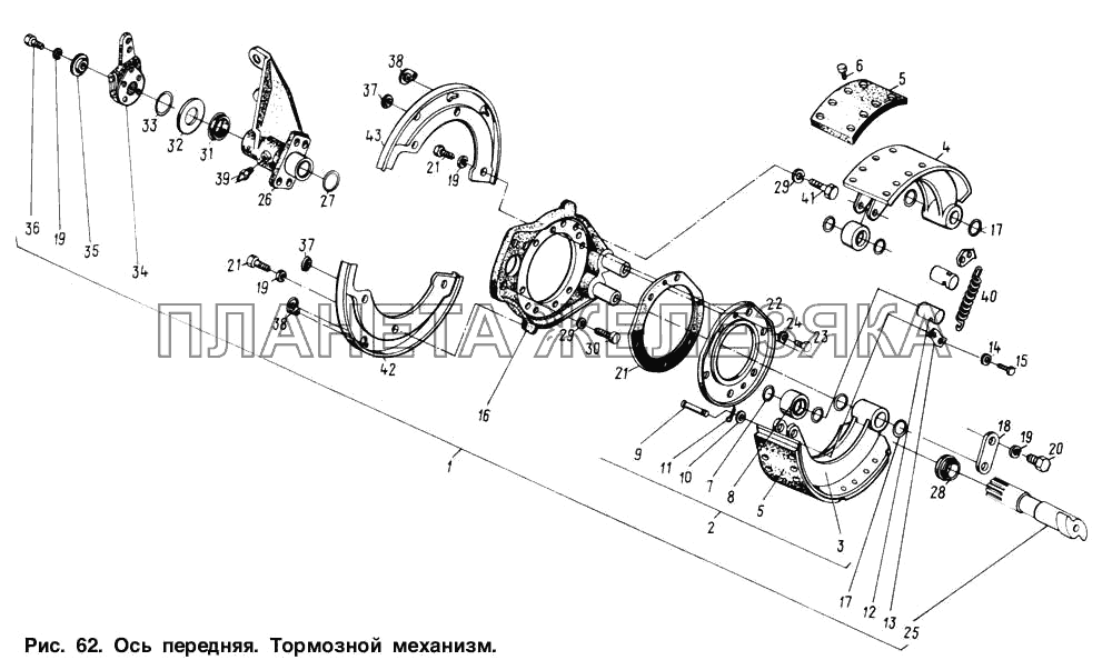 Ось передняя. Тормозной механизм МАЗ-64221