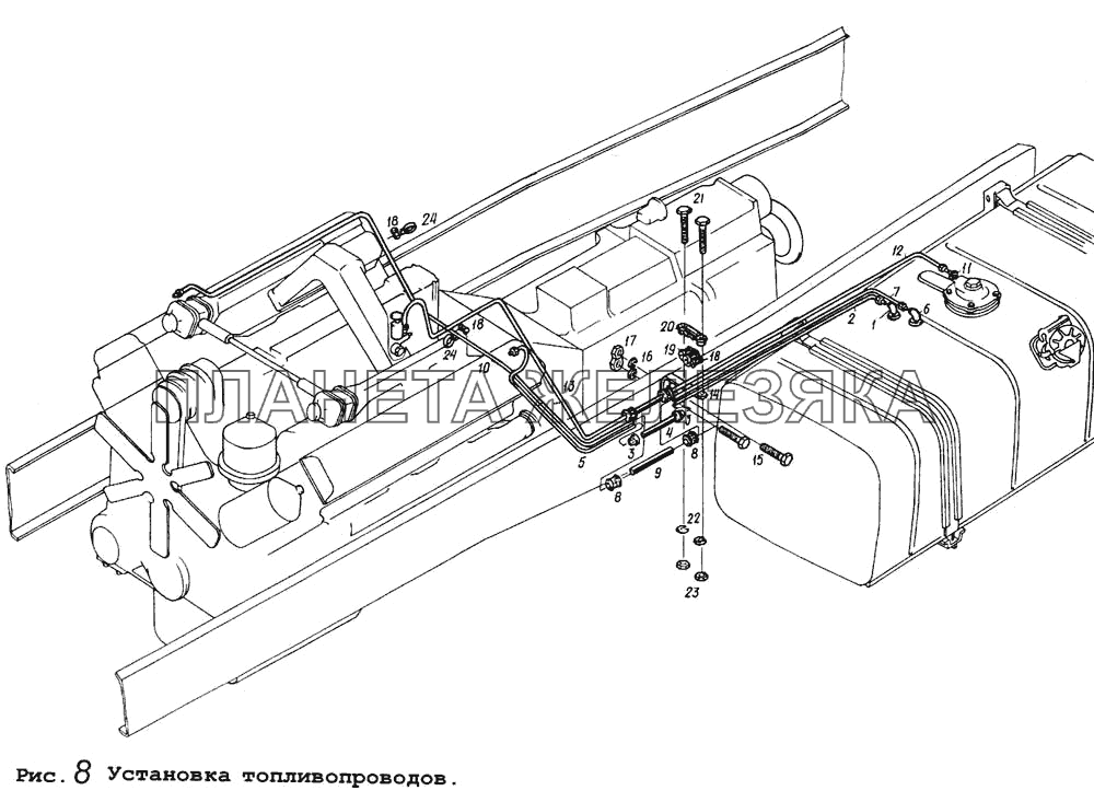 Установка топливопроводов МАЗ-64255