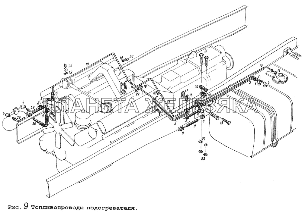 Топливопроводы подогревателя МАЗ-64255