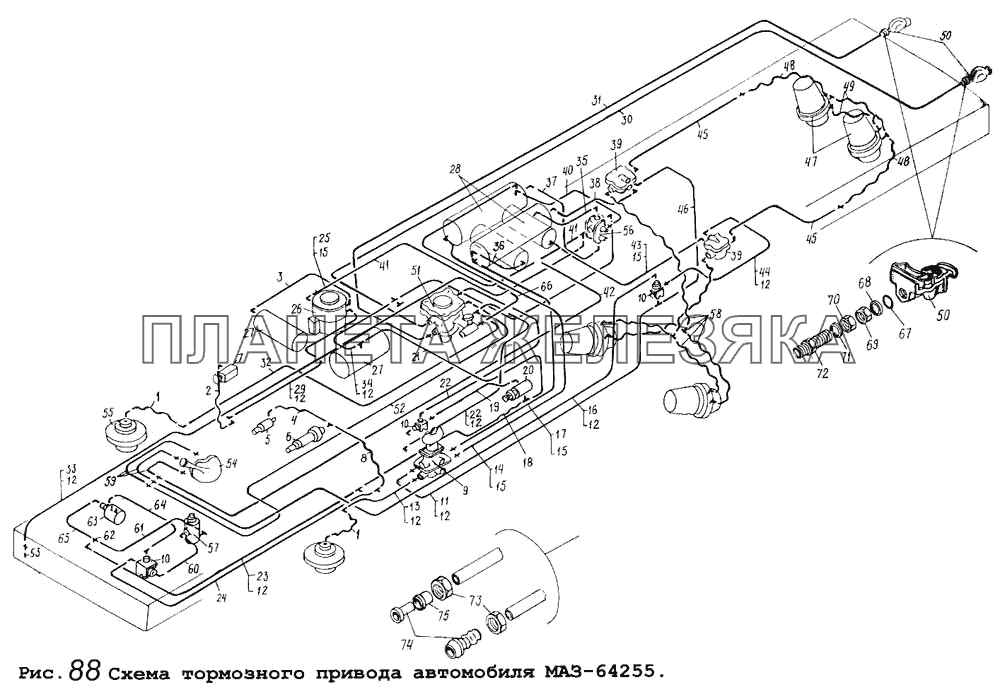 Схема тормозного привода автомобиля МАЗ-64255 МАЗ-64255