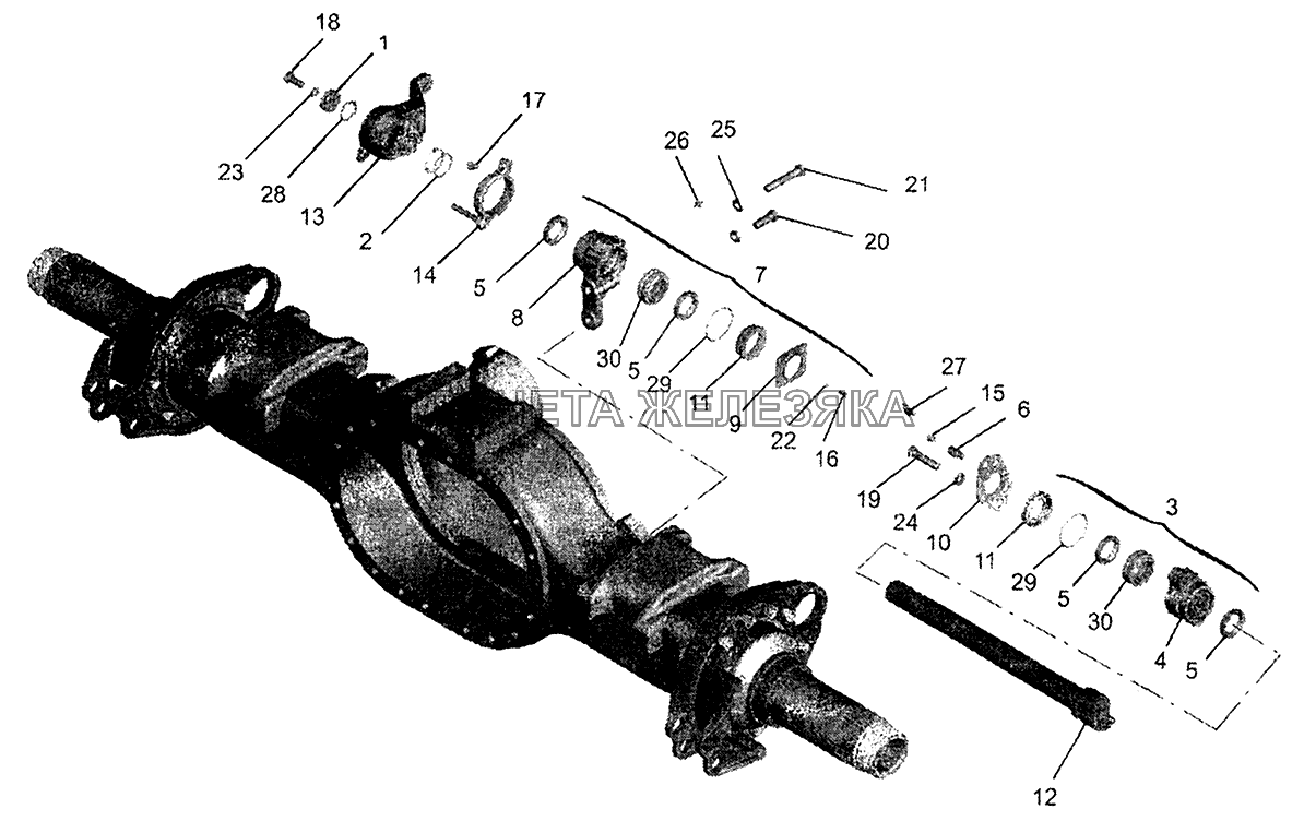 Привод тормозного механизма задних колес МАЗ-5440