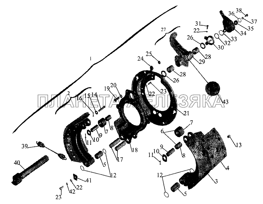 Тормозной механизм передних колес МАЗ-5440
