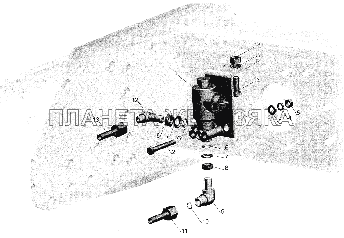 Установка тормозного клапана ASR и присоединительной арматуры МАЗ-544069