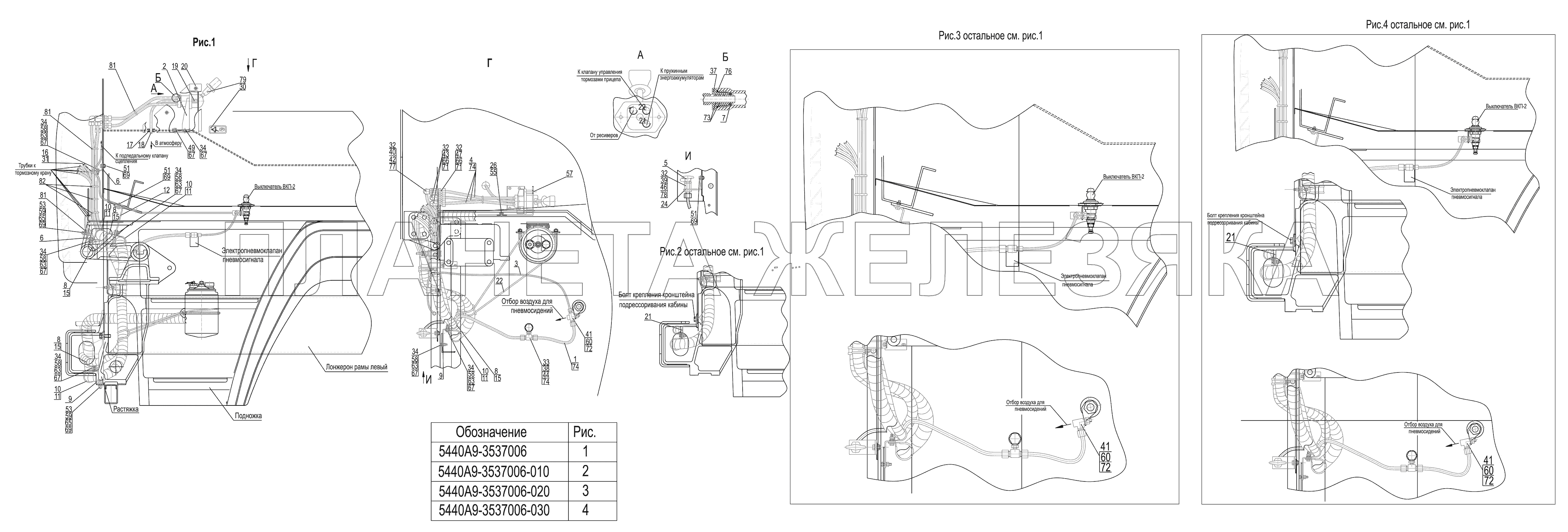 Привод стояночного и моторного тормозов МАЗ-5440B9, 6430B9