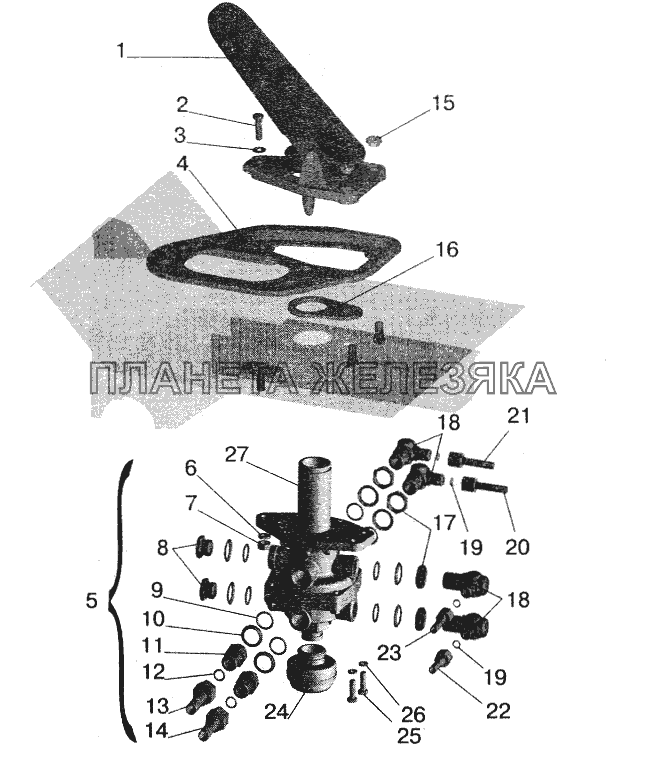 Тормозной кран с присоединительной арматурой МАЗ-642208, 642205 МАЗ-5516 (2003)