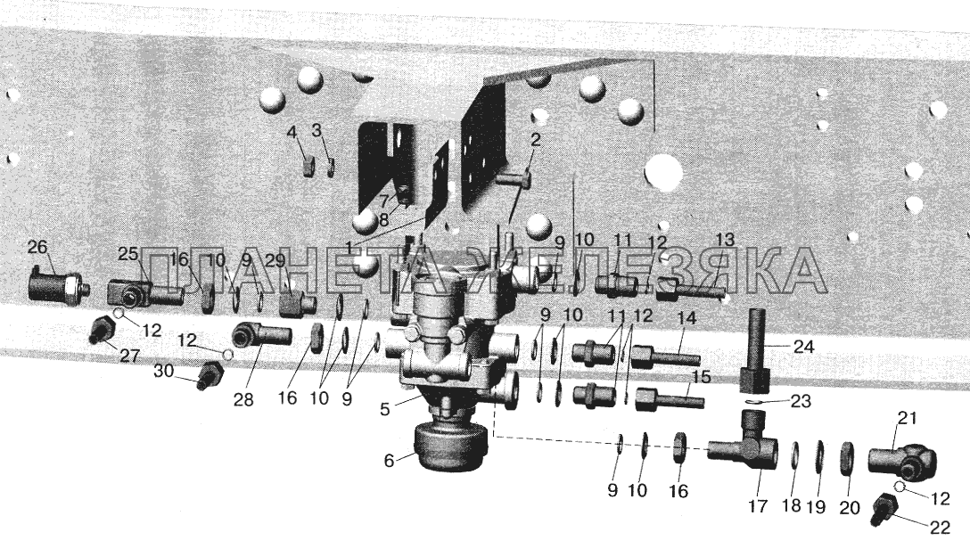 Установка клапана прицепа и присоединительной арматуры МАЗ-642208, 642205, 543208, 543205 МАЗ-5516 (2003)