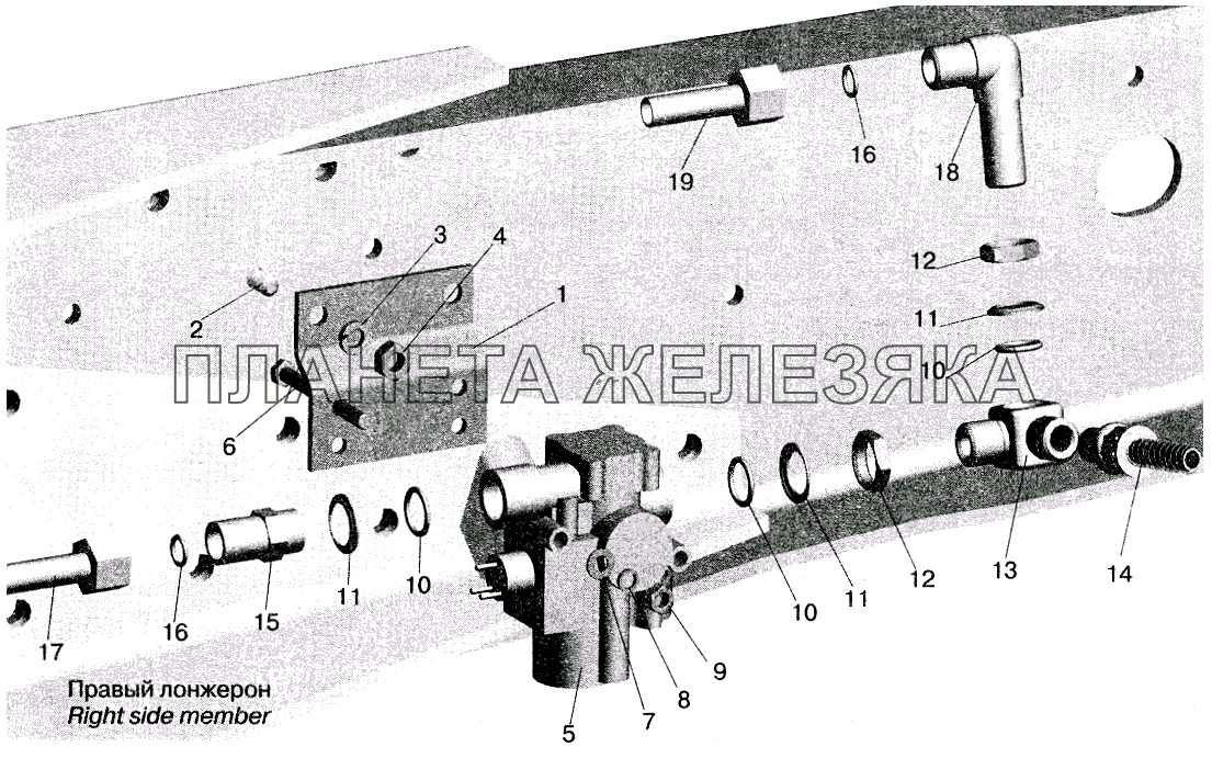 Установка задних модуляторов и присоединительной арматуры МАЗ-642208, 642205, 551605, 551603 МАЗ-5516 (2003)