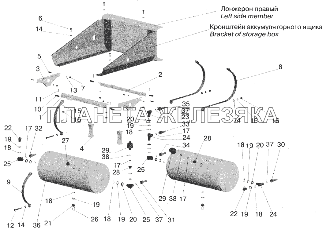 Установка ресивера и присоединительной арматуры на МАЗ-642208, 642205 МАЗ-5516 (2003)