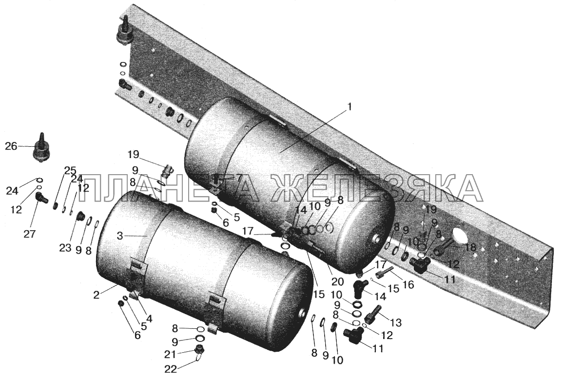 Установка ресиверов и присоединительной арматуры МАЗ-555102 МАЗ-5516 (2003)