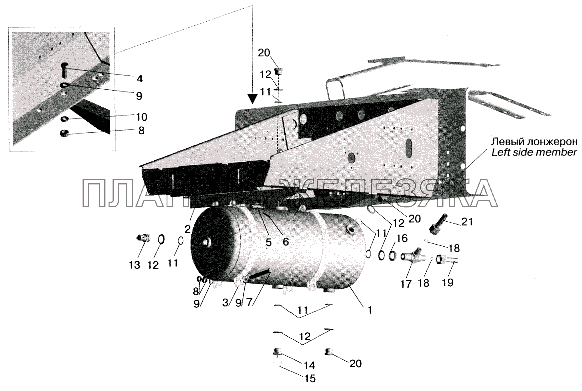 Установка ресивера и присоединительной арматуры МАЗ-555102 МАЗ-5516 (2003)