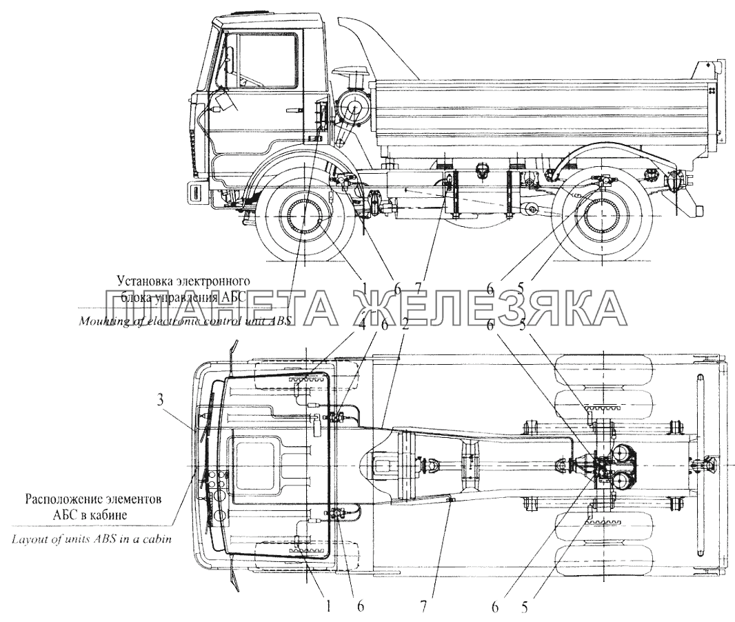Установка элементов электрооборудования АБС на автомобиле МАЗ-555102 (с малой кабиной) МАЗ-5516 (2003)