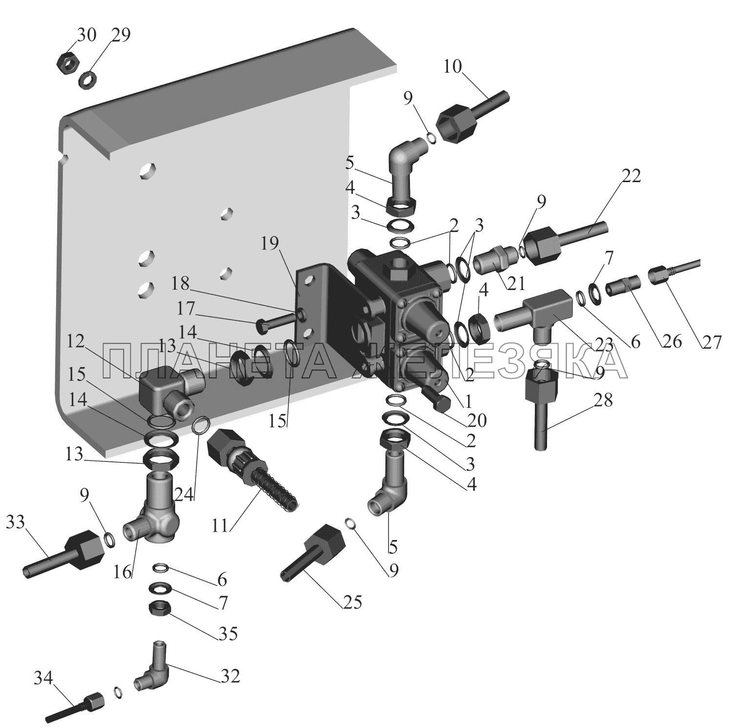 Крепление четырехконтурного клапана МАЗ-551669