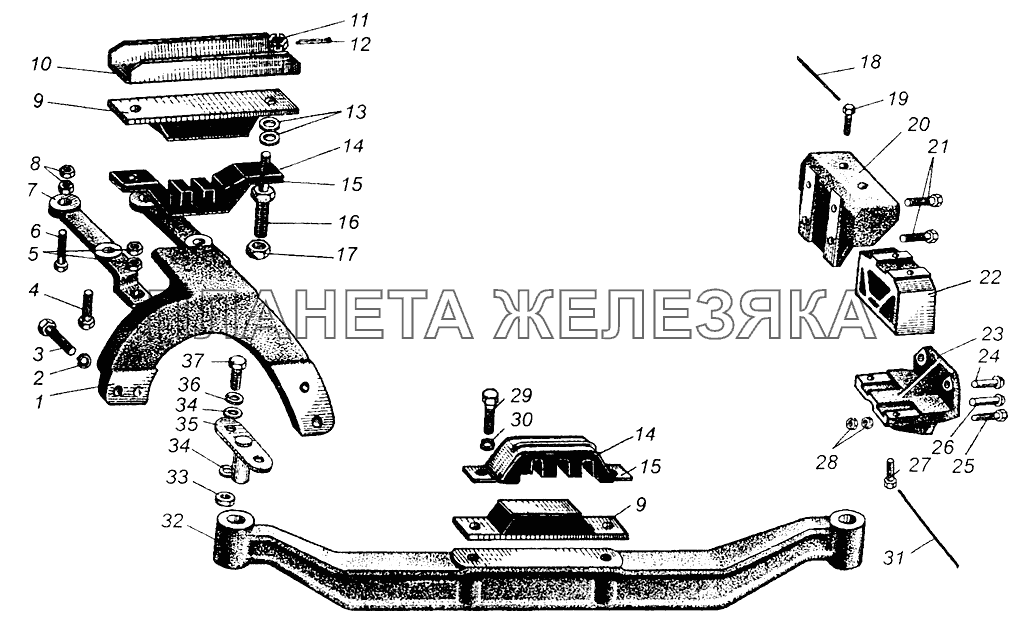 Крепление силового агрегата МАЗ-5549