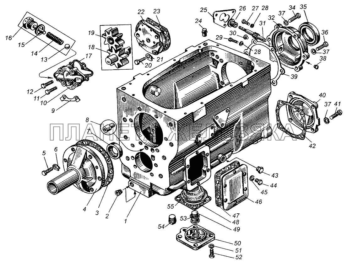 Картер и насос масляный коробки передач МАЗ-5549