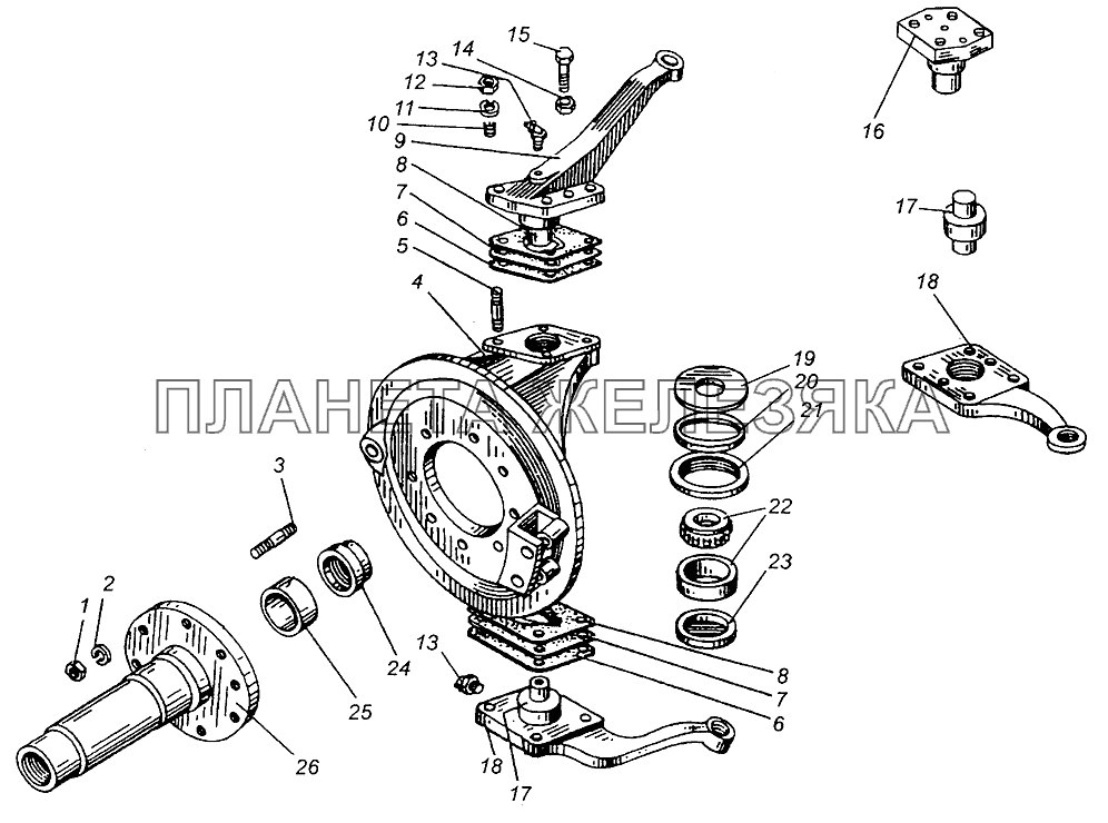 Цапфа поворотная и шкворневое устройство МАЗ-509А МАЗ-5549