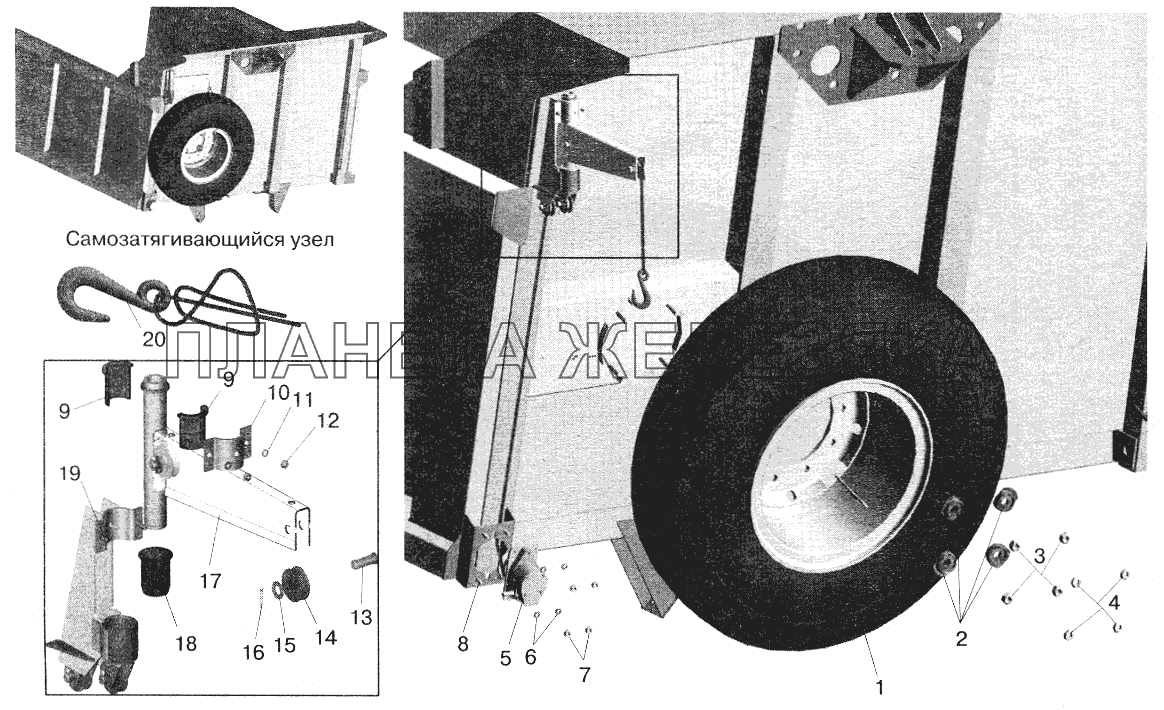 Установка запасного колеса МАЗ-551603, 551605 (5516-3100001-10) МАЗ-5551 (2003)